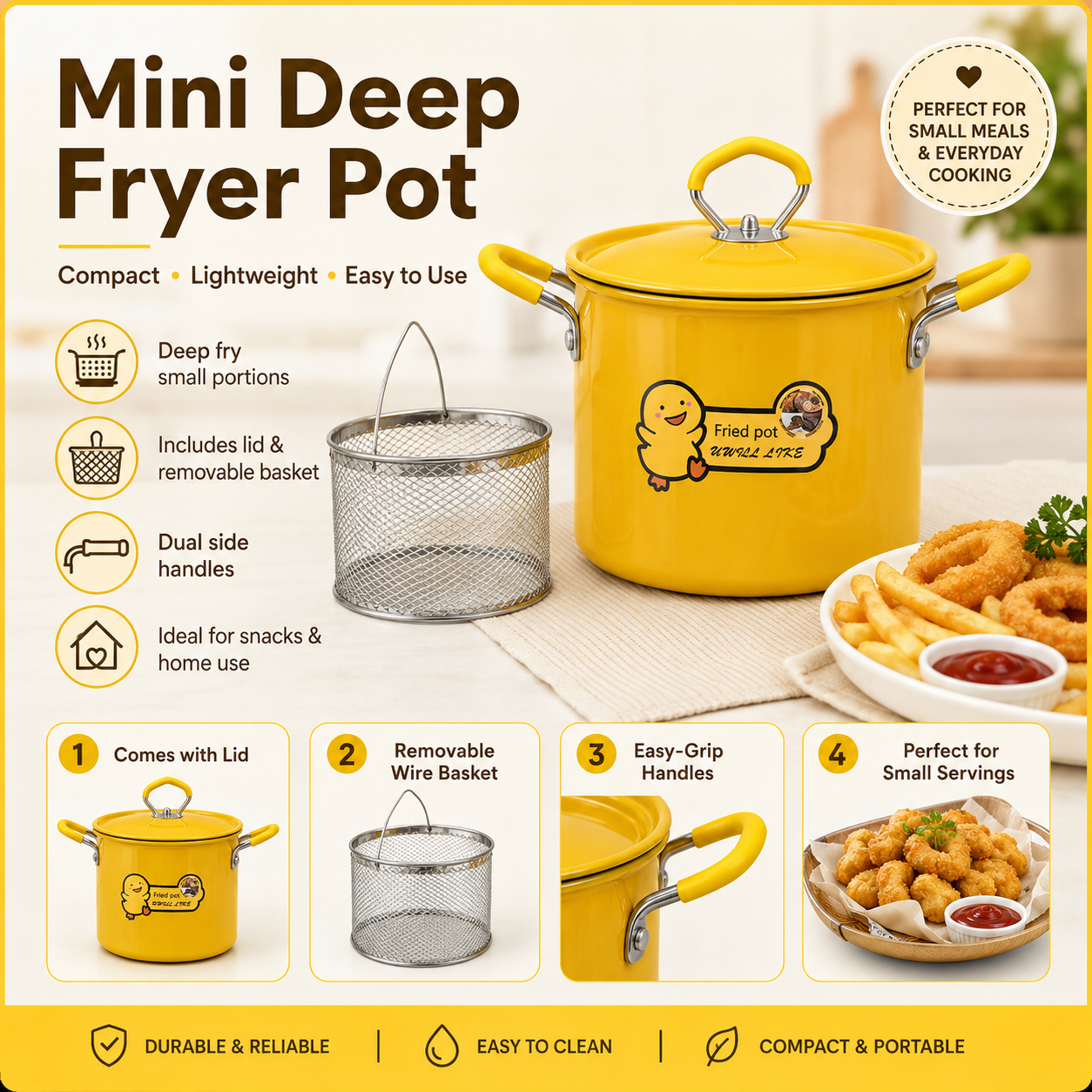 2L Stainless Steel Deep Fryer Pot with Basket &amp;amp; Thermometer – Non-Stick Oil Filter Deep Fryer for French Fries, Chicken, and Snacks