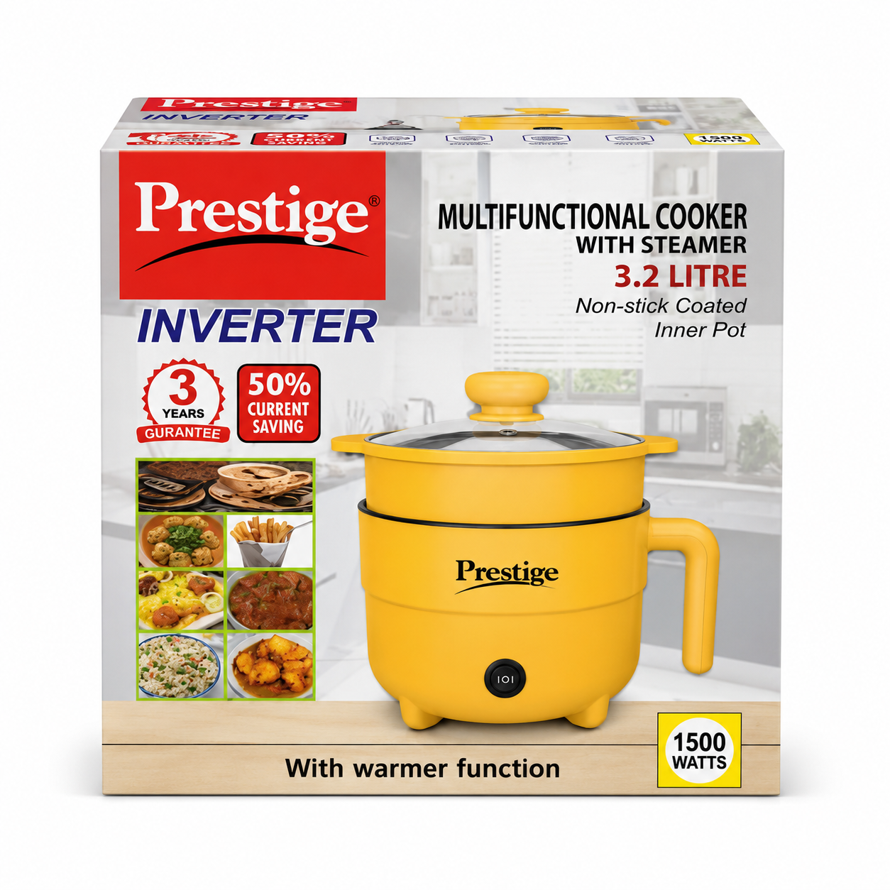 Prestige 3.2L Multifunctional Electric Cooker – 1500W Energy-Saving Non-Stick Multi Cooker with Steamer Tray for Fry, Curry, Noodles &amp;amp; Steaming