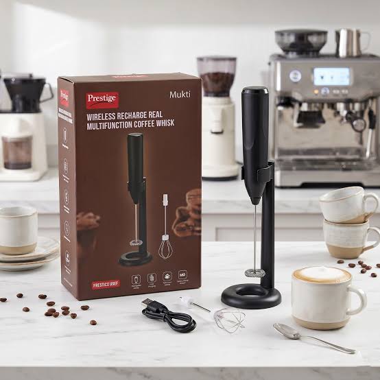 Prestige Mukt 2-in-1 Rechargeable Coffee Foamer &amp;amp;amp; Milk Frother – 3-Speed Wireless Electric Handheld Whisk with Stand &amp;amp;amp; Type-C Charging for Coffee, Eggs &amp;amp;amp; Shakes