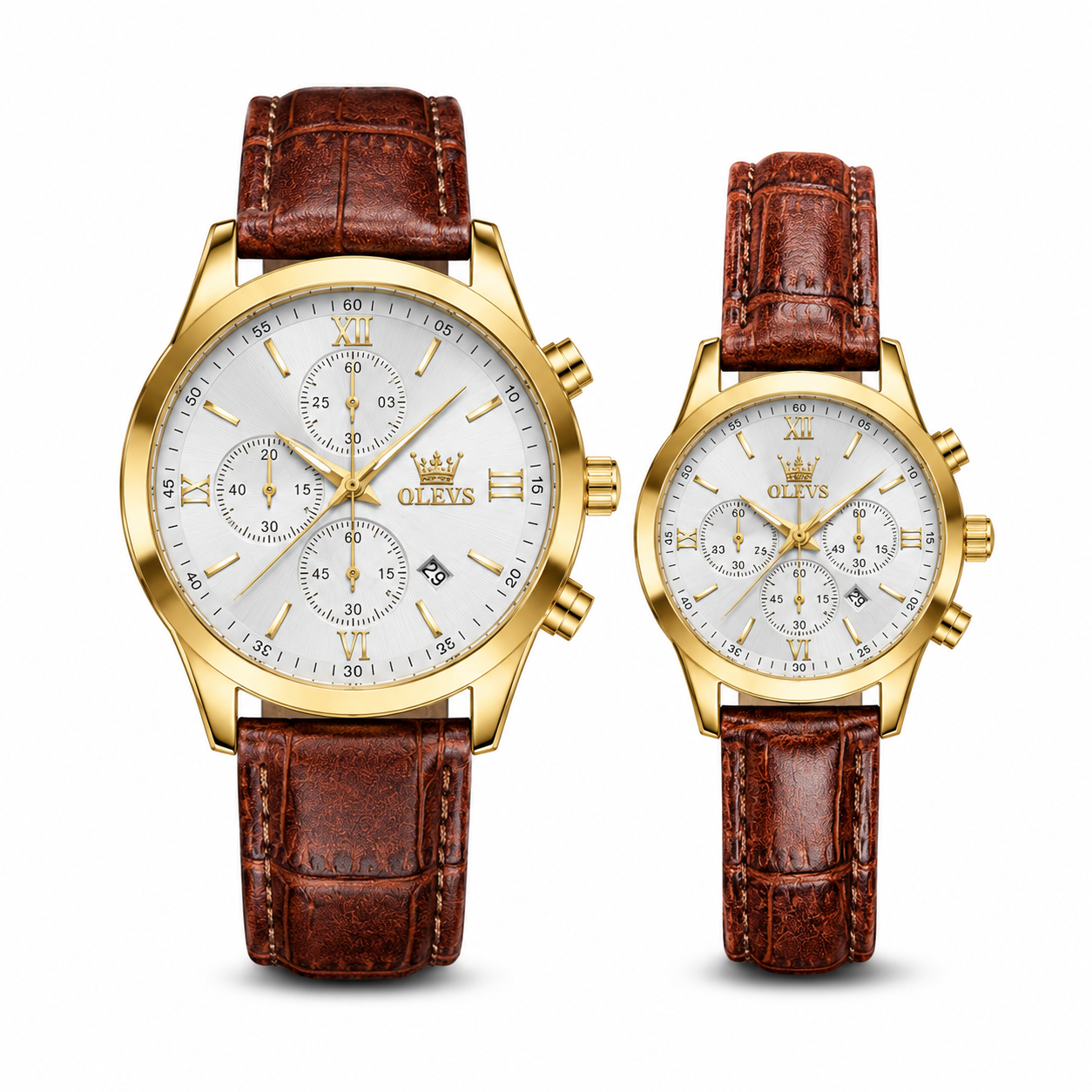 OLEVS Premium Luxury Leather Strap Couple Watch