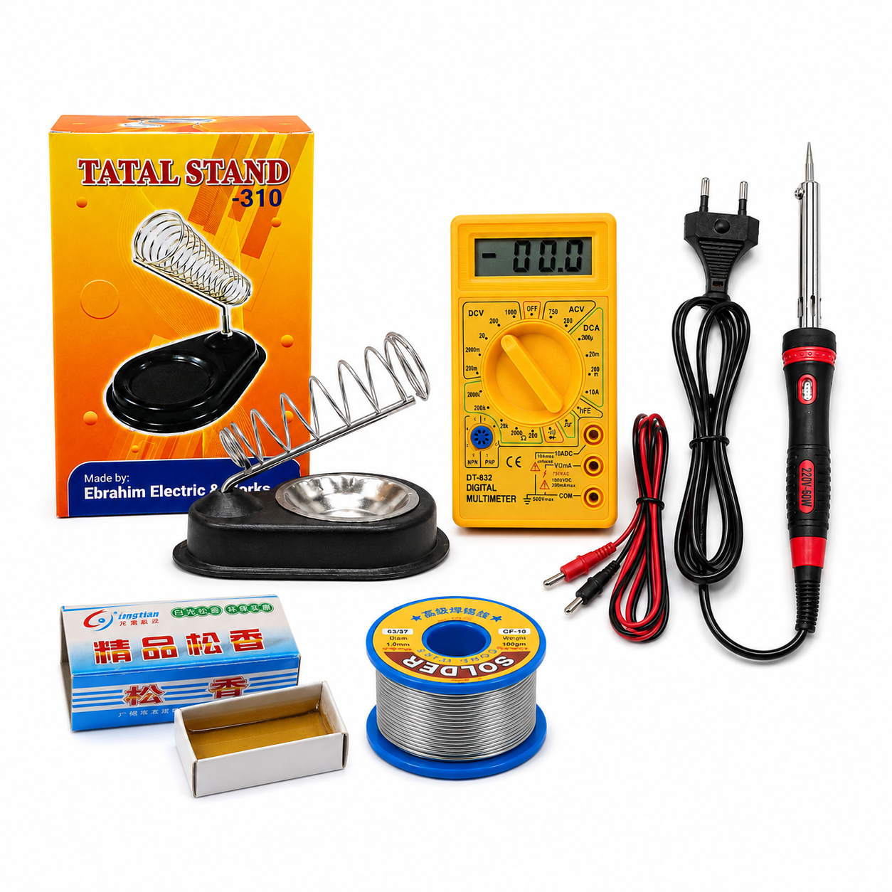 Master 5-in-1 Soldering Combo Kit – 60W Electric Soldering Iron, Digital Multimeter, Iron Stand, Solder Wire Lead &amp; Rosin for Electronics Repair &amp; DIY Projects
