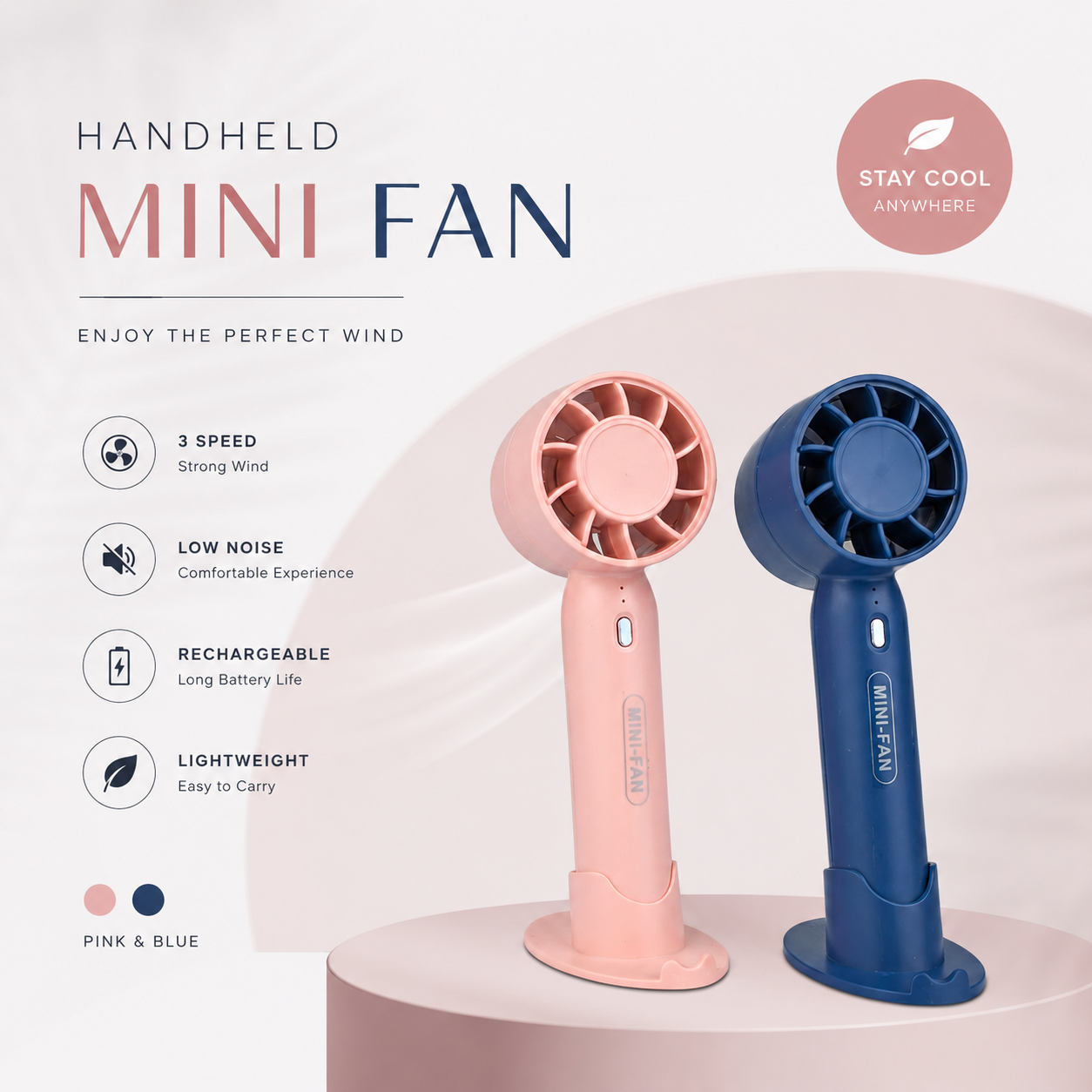 T10 Handheld Mini Fan – Portable USB Rechargeable Desk Fan with Adjustable Speed, Low Noise High-Speed Airflow &amp; Desktop Stand for Travel &amp; Office